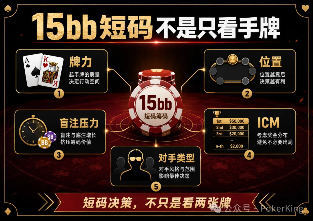 【扑克之星】决赛桌剩15bb拿到AK,推还是加注?短码决策不是看牌力,是看这五件事