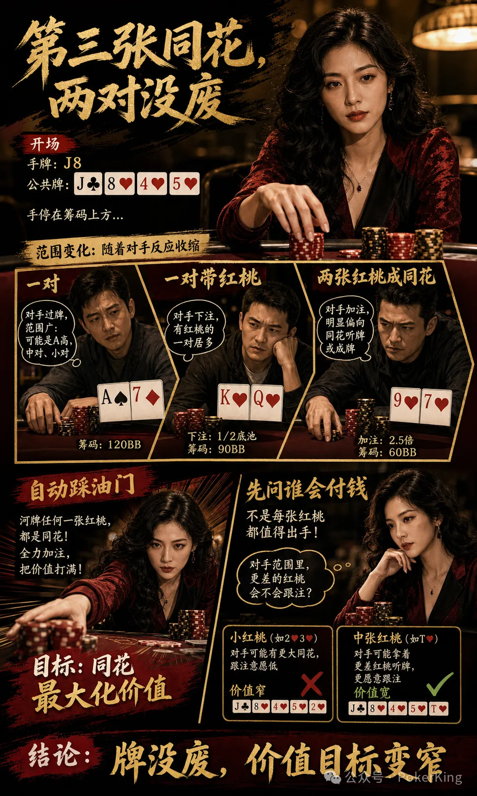 【扑克之星】转牌第三张同花落地，两对还能继续吗？先问三件事再决定